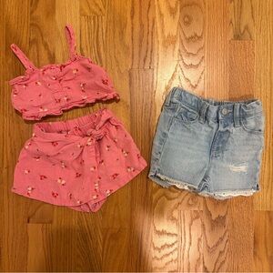 Old Navy Girls 3 Pce Bundle (Floral Set &‎ Denim Shorts) Size 18–24M EUC!